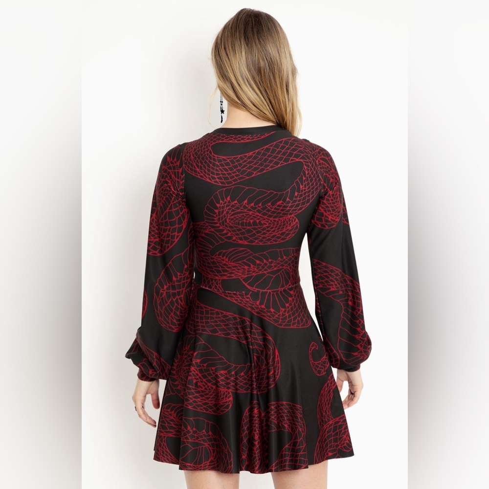 Blackmilk Black & Red Long-Sleeve Skater Midi Dress - Picture 3 of 8
